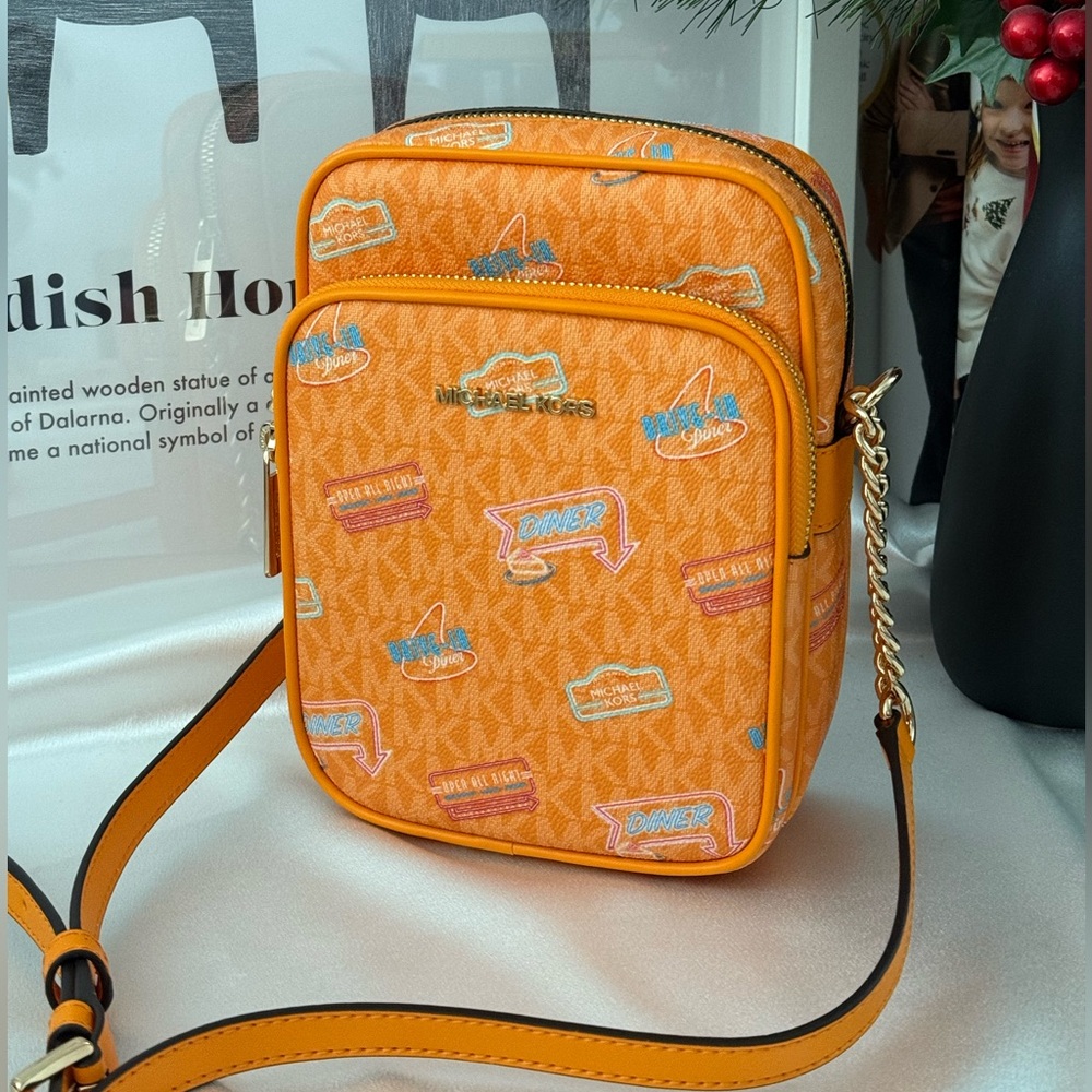 MICHAEL KORS Jet Set MdPrinted Signature Logo Crossbody NS CHAIN XBODY Flight